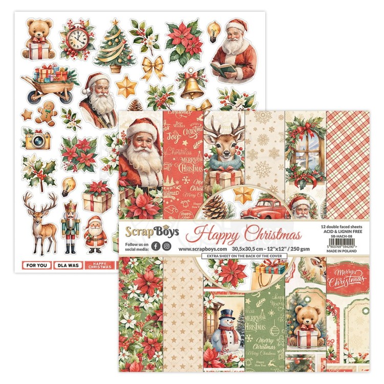 Zestaw papierów do scrapbookingu 30x30 Happy Christmas 08 ScrapBoys