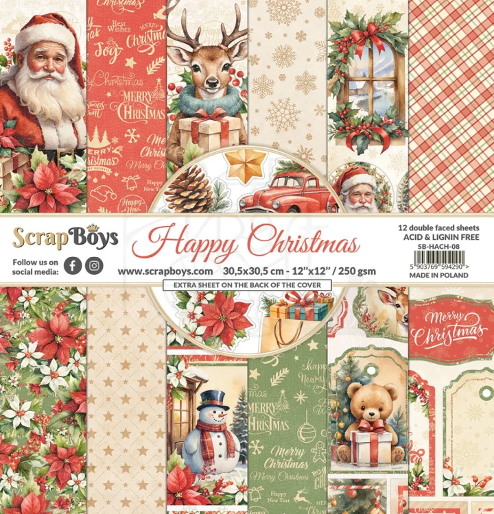 Zestaw papierów do scrapbookingu 30x30 Happy Christmas 08 ScrapBoys