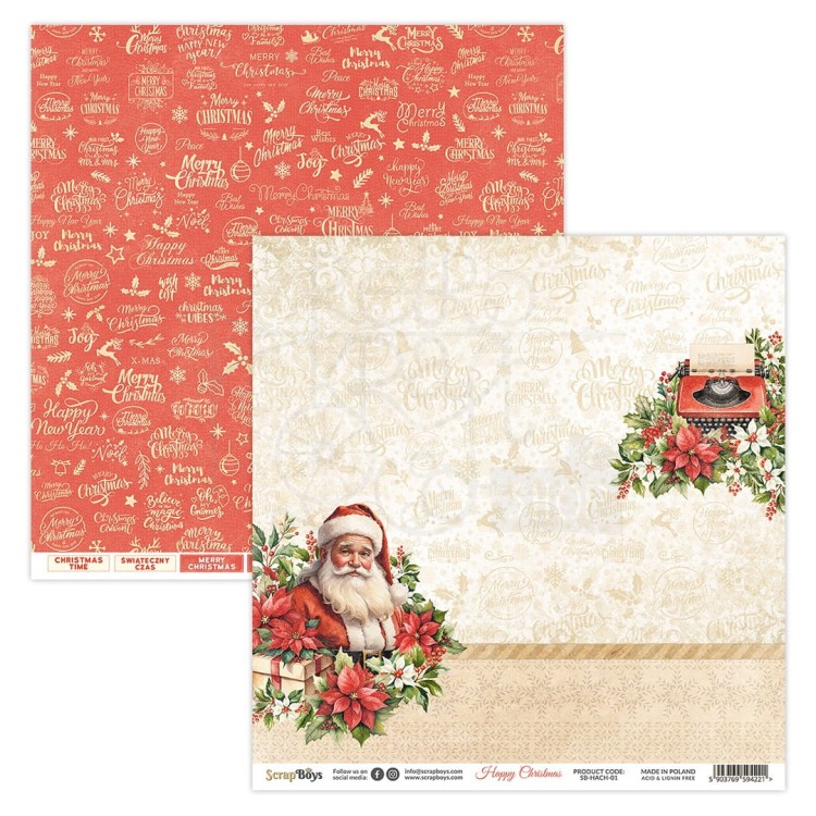 Zestaw papierów do scrapbookingu 20x20 Happy Christmas 10 ScrapBoys