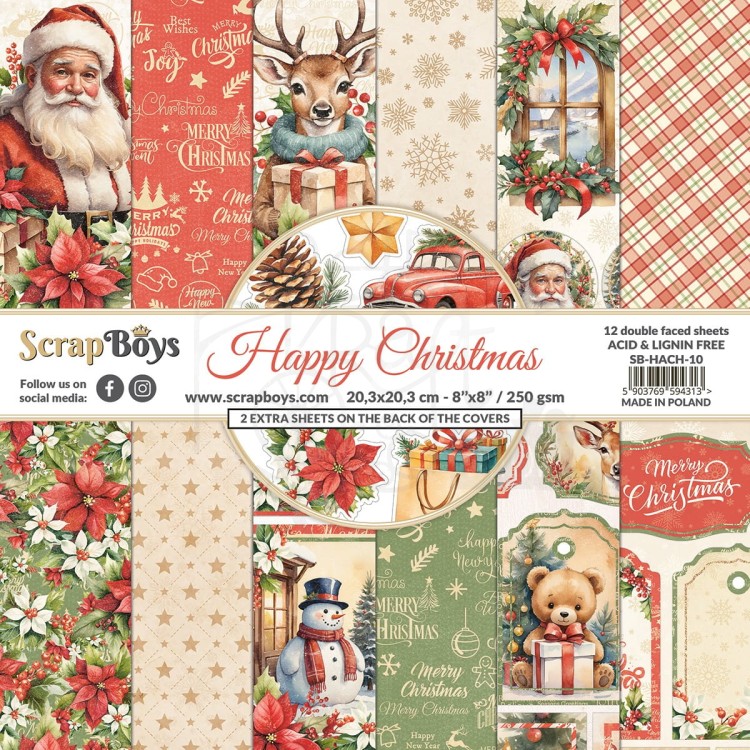 Zestaw papierów do scrapbookingu 20x20 Happy Christmas 10 ScrapBoys