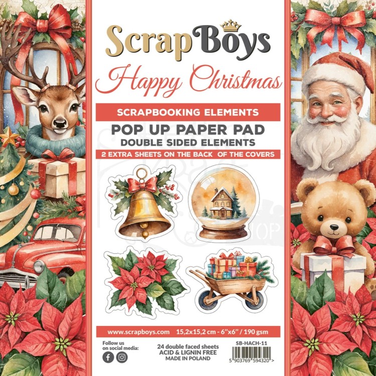 Zestaw papierów 15x15 z elementami do wycięcia Pop Up Paper Pad Happy Christmas 11 ScrapBoys