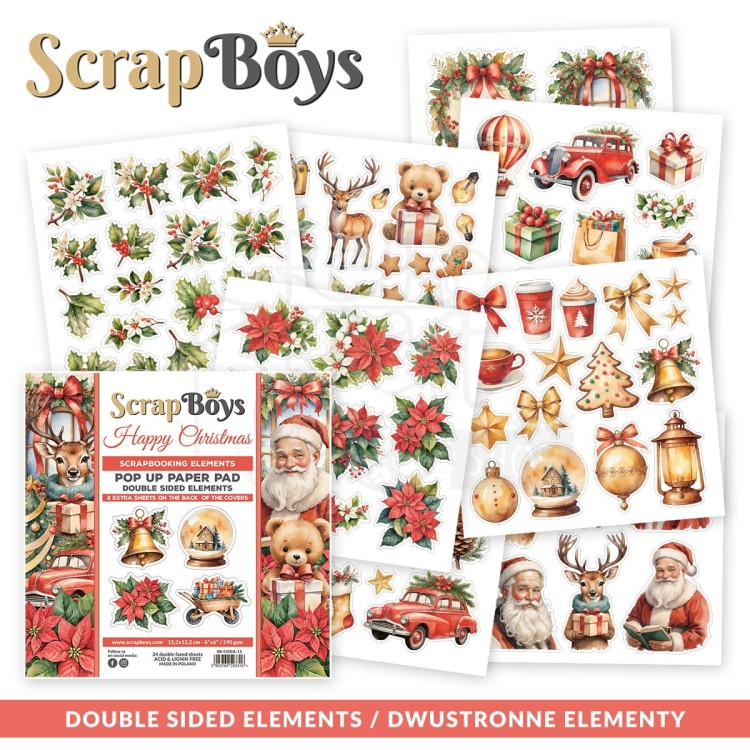 Zestaw papierów 15x15 z elementami do wycięcia Pop Up Paper Pad Happy Christmas 11 ScrapBoys