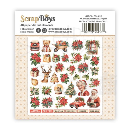 Ozdoby papierowe die-cuts Happy Christmas 12 ScrapBoys