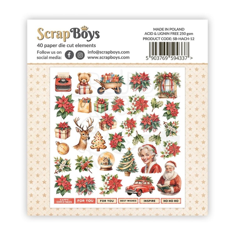 Ozdoby papierowe die-cuts Happy Christmas 12 ScrapBoys