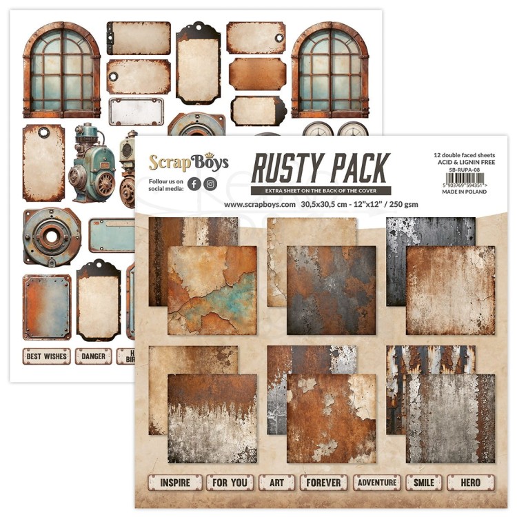 Zestaw papierów do scrapbookingu 30x30 Rusty Pack 08 ScrapBoys