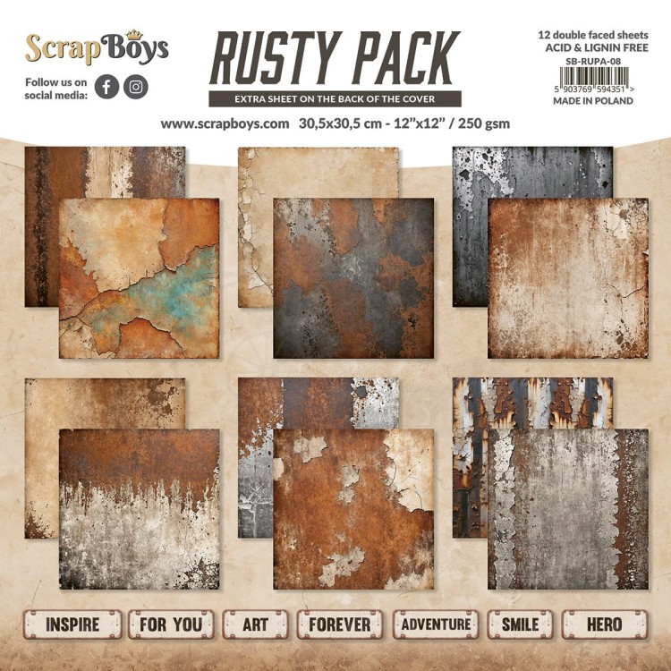 Zestaw papierów do scrapbookingu 30x30 Rusty Pack 08 ScrapBoys