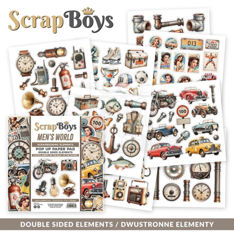 Zestaw papierów 15x15 z elementami do wycięcia Pop Up Paper Pad Men's World ScrapBoys