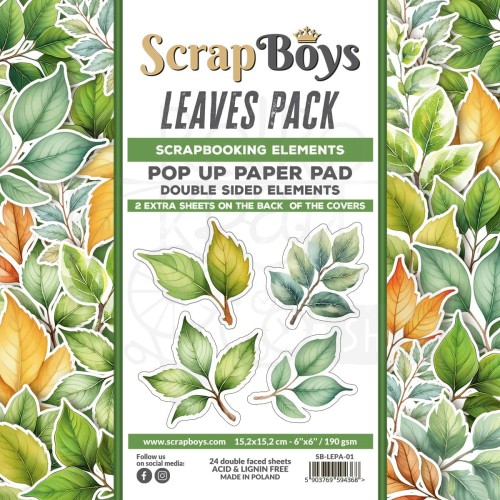 Zestaw papierów 15x15 z elementami do wycięcia Pop Up Paper Pad Leaves Pack ScrapBoys