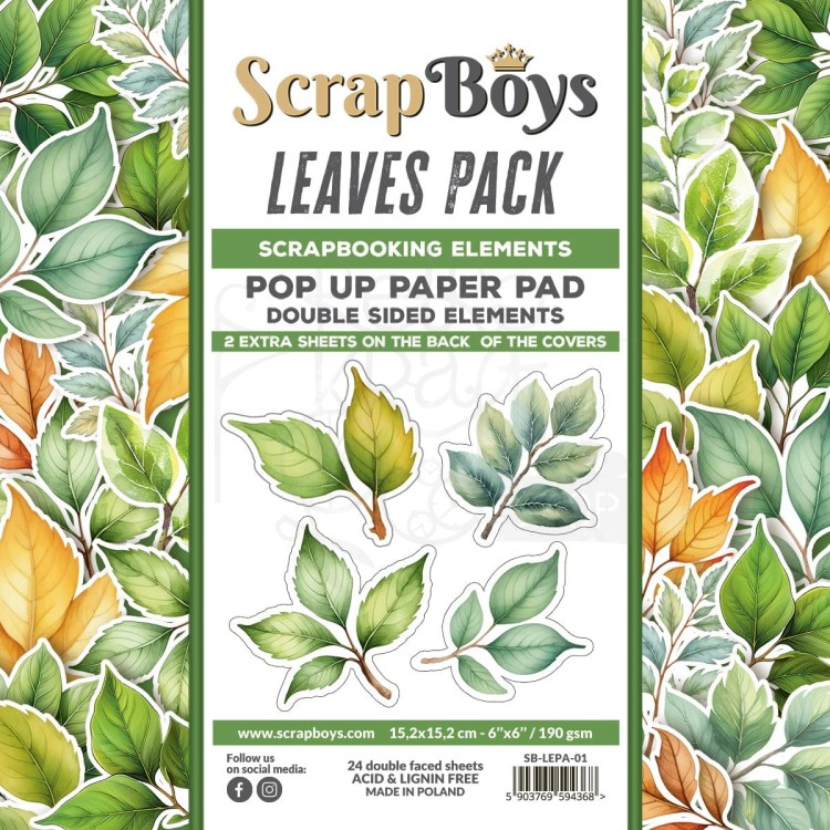 Zestaw papierów 15x15 z elementami do wycięcia Pop Up Paper Pad Leaves Pack ScrapBoys