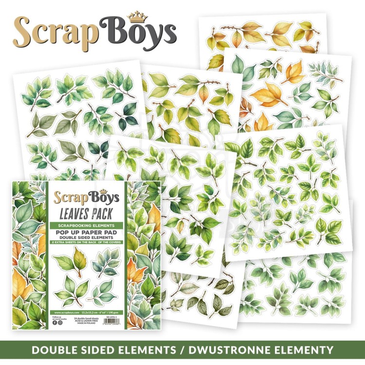 Zestaw papierów 15x15 z elementami do wycięcia Pop Up Paper Pad Leaves Pack ScrapBoys