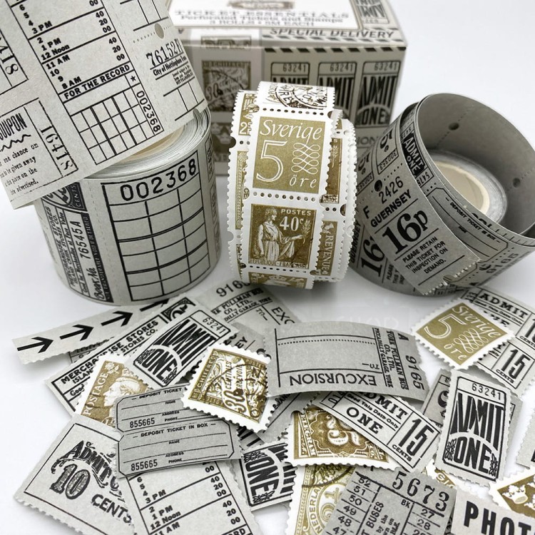 Ozdoby papierowe na rolce Vintage Bits Ticket Essentials Stone 3 rolki VB-37476 49 and Market