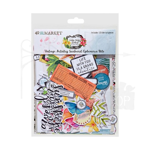 Ozdoby tekturowe die-cuts Vintage Artistry Sunburst Ephemera Bits 123 sztuki SUN-24760 49 and Market