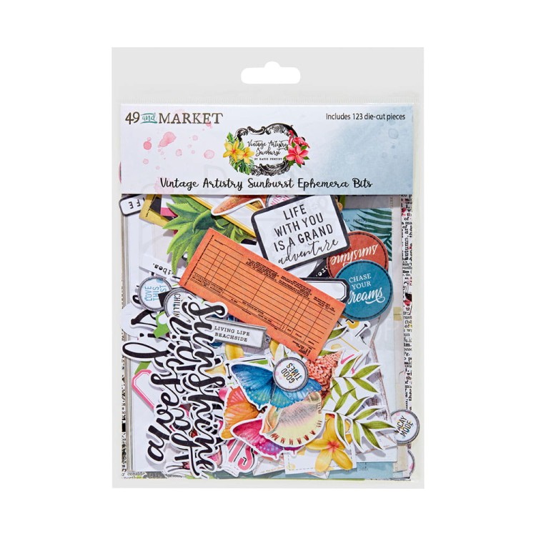 Ozdoby tekturowe die-cuts Vintage Artistry Sunburst Ephemera Bits 123 sztuki SUN-24760 49 and Market