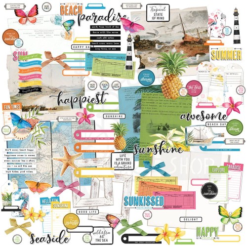 Ozdoby tekturowe die-cuts Vintage Artistry Sunburst Ephemera Bits 123 sztuki SUN-24760 49 and Market