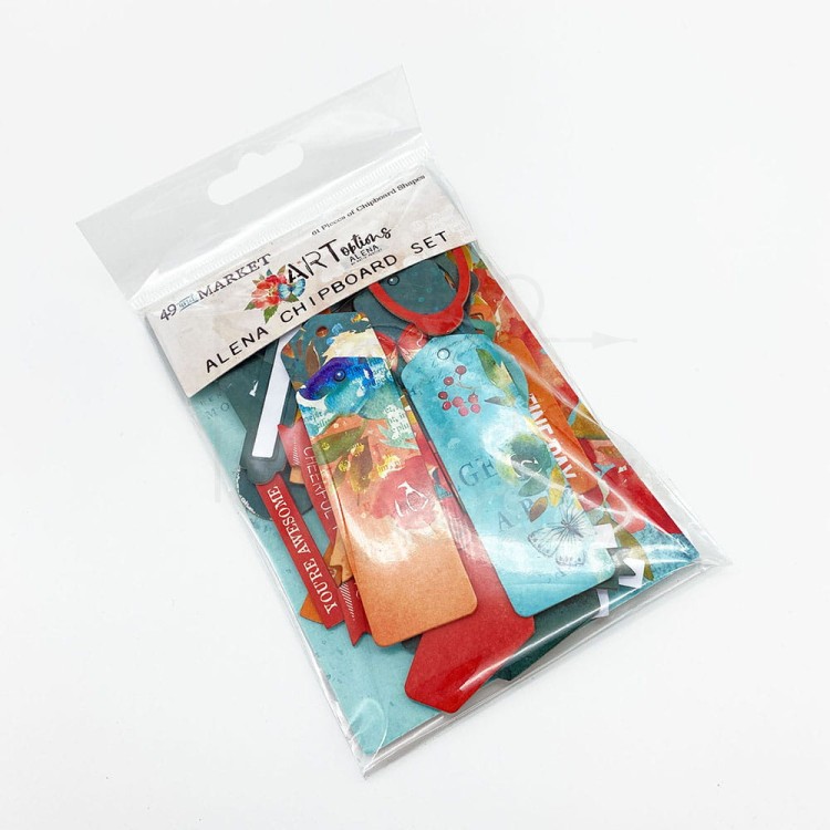 Ozdoby tekturowe die-cuts ARToptions Alena - Chipboard Set 61 sztuk AA-37353 49 and Market