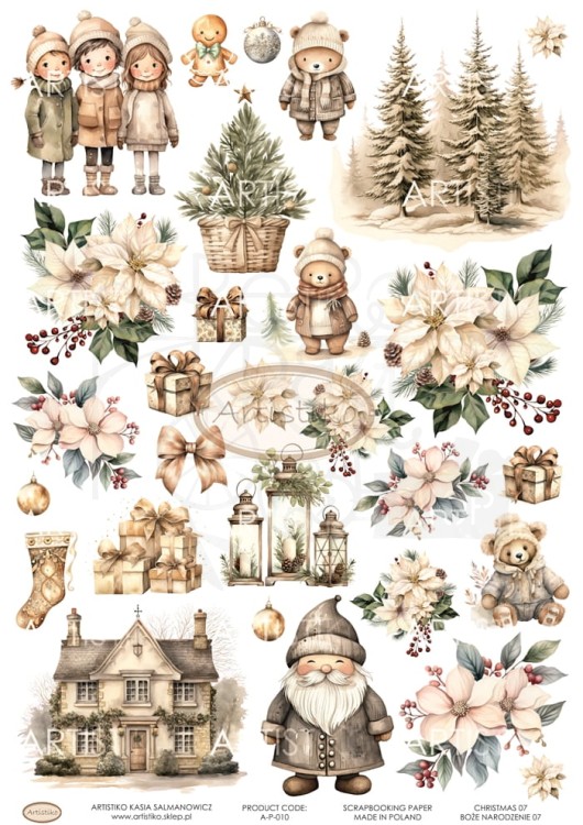 Papier do scrapbookingu A4 dodatki do wycinania Boże Narodzenie 07 A-P-010 Artistiko