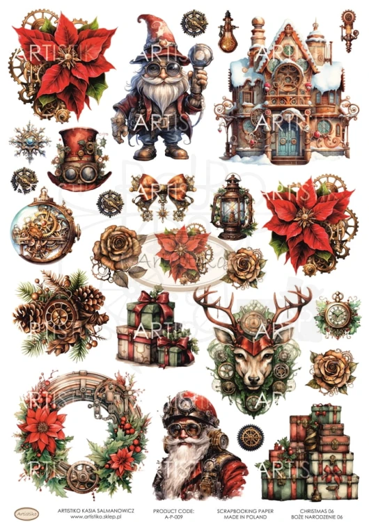 Papier do scrapbookingu A4 dodatki do wycinania Boże Narodzenie 06 A-P-009 Artistiko