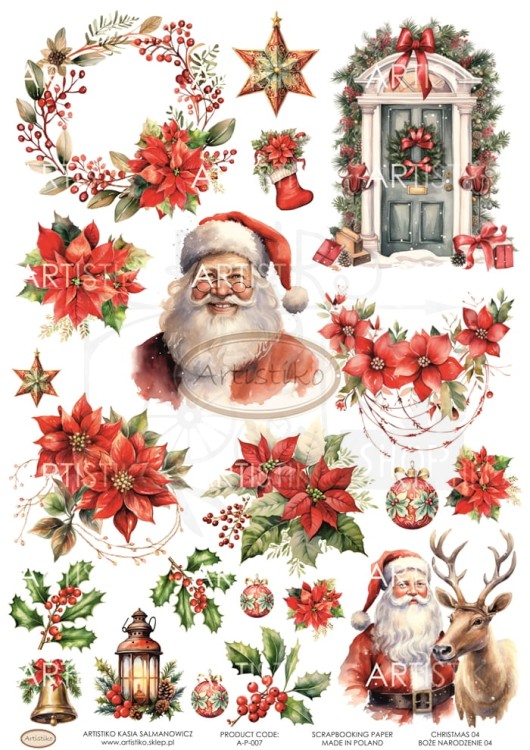 Papier do scrapbookingu A4 dodatki do wycinania Boże Narodzenie 04 A-P-007 Artistiko