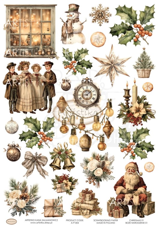 Papier do scrapbookingu A4 dodatki do wycinania Boże Narodzenie 01 A-P-004 Artistiko