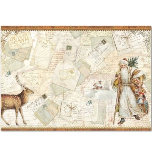 Papier ryżowy 48x33 Mikołaj i renifer - pocztówki DFS361 Stamperia