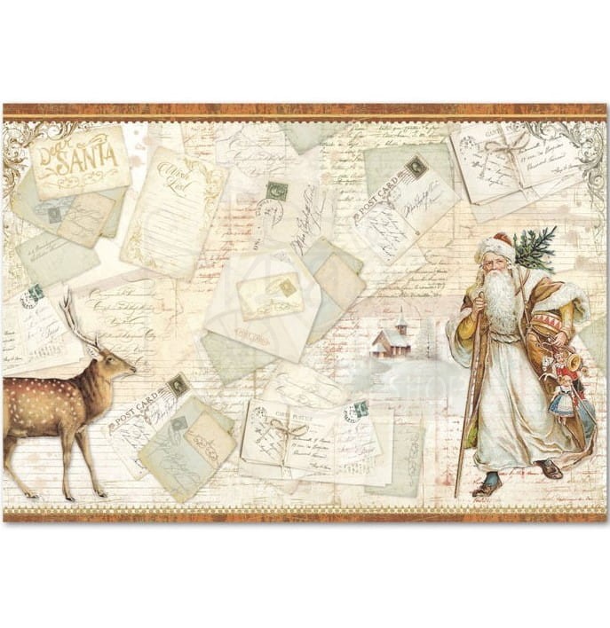 Papier ryżowy 48x33 Mikołaj i renifer - pocztówki DFS361 Stamperia