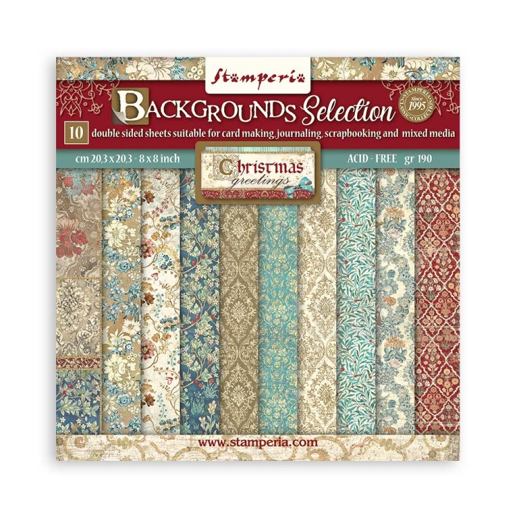 Zestaw papierów do scrapbookingu 20x20 Christmas Greetings Backgrounds Tła SBBS87 Stamperia