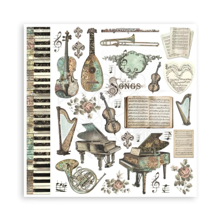Zestaw papierów do scrapbookingu 20x20 Music SBBS118 Stamperia