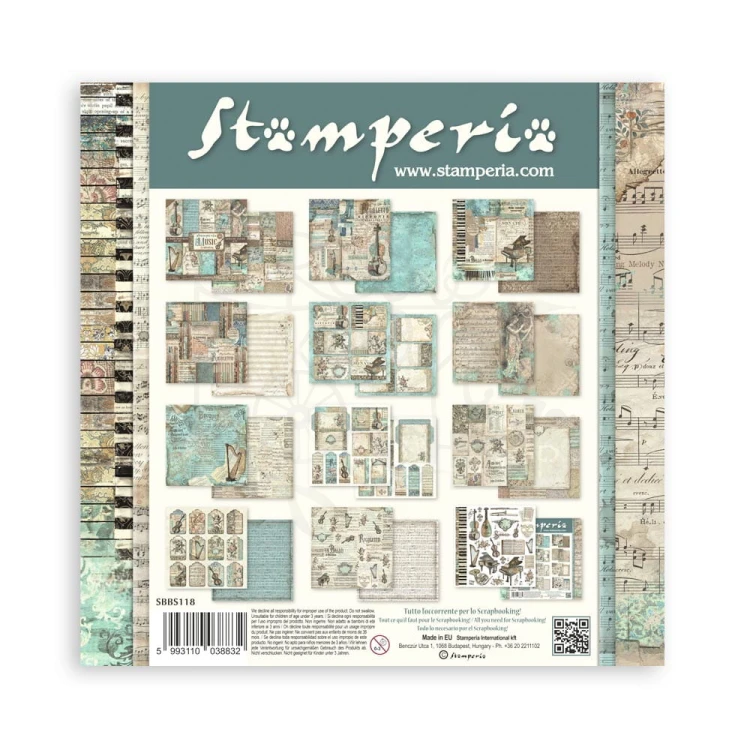 Zestaw papierów do scrapbookingu 20x20 Music SBBS118 Stamperia