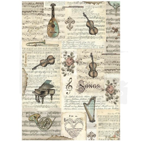Papier ryżowy do decoupage A4 Music Różne instrumenty DFSA4968 Stamperia