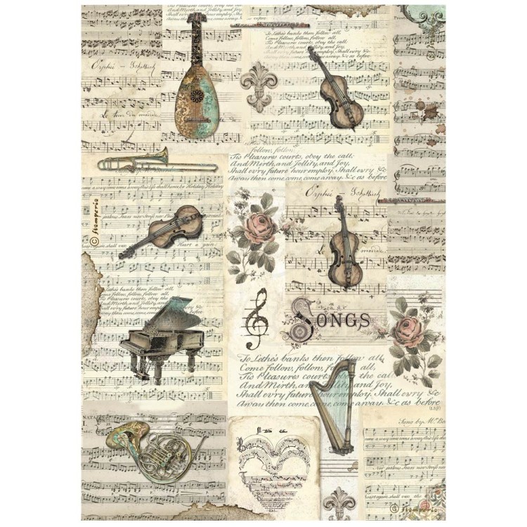 Papier ryżowy do decoupage A4 Music Różne instrumenty DFSA4968 Stamperia