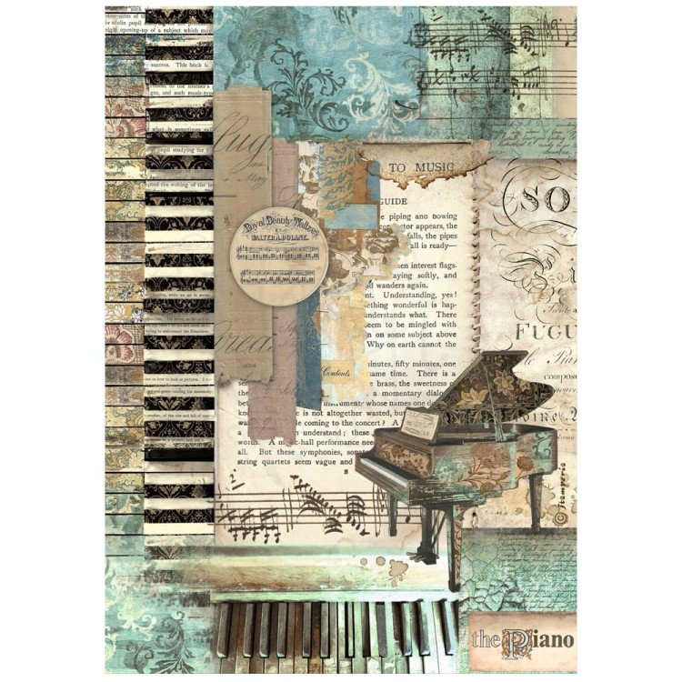 Papier ryżowy do decoupage A4 Music Fortepian DFSA4966 Stamperia