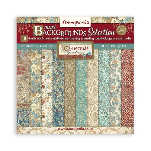 Zestaw papierów do scrapbookingu 30x30 Christmas Greetings Backgrounds Tła SBBL138 Stamperia