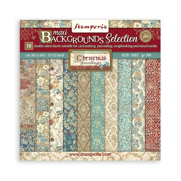 Zestaw papierów do scrapbookingu 30x30 Christmas Greetings Backgrounds Tła SBBL138 Stamperia