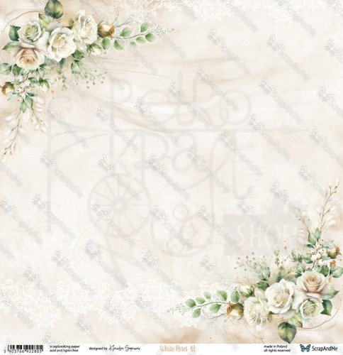 Papier do scrapbookingu 30x30 White Roses 01/02 ScrapAndMe
