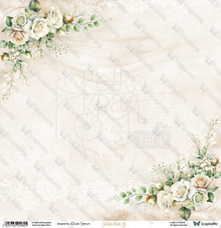 Papier do scrapbookingu 30x30 White Roses 01/02 ScrapAndMe
