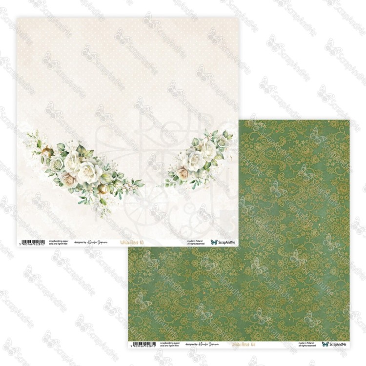 Papier do scrapbookingu 30x30 White Roses 03/04 ScrapAndMe