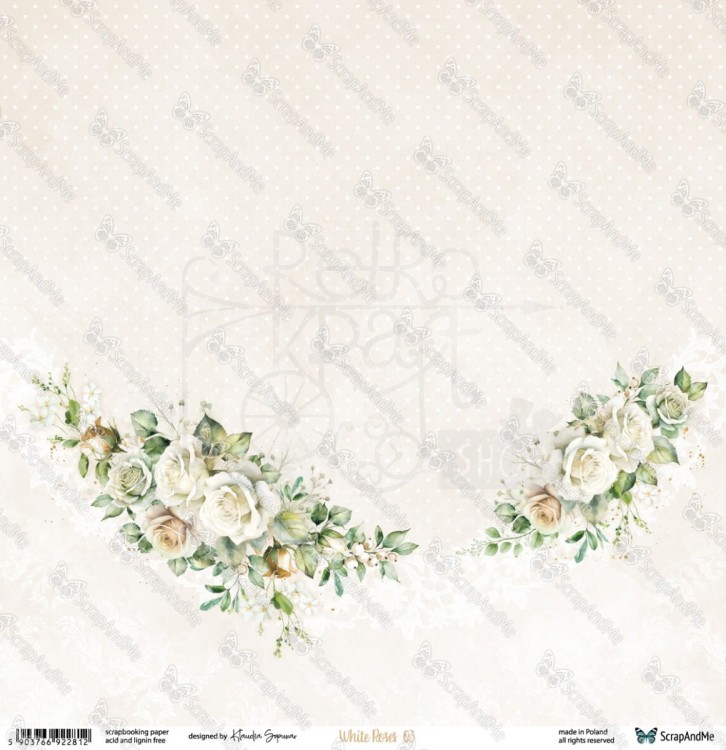 Papier do scrapbookingu 30x30 White Roses 03/04 ScrapAndMe
