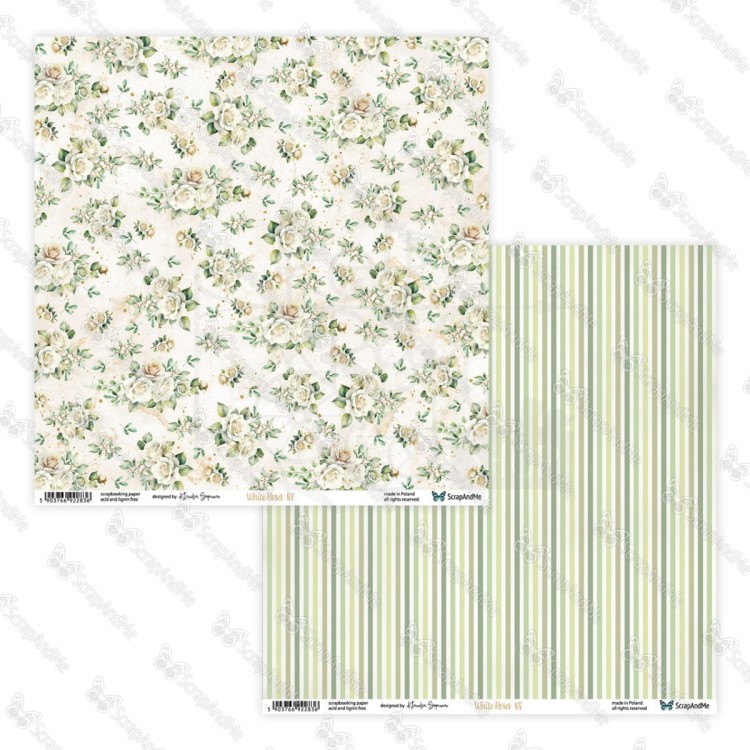 Papier do scrapbookingu 30x30 White Roses 07/08 ScrapAndMe