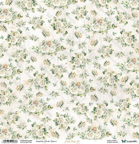 Papier do scrapbookingu 30x30 White Roses 07/08 ScrapAndMe