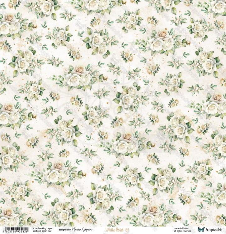 Papier do scrapbookingu 30x30 White Roses 07/08 ScrapAndMe