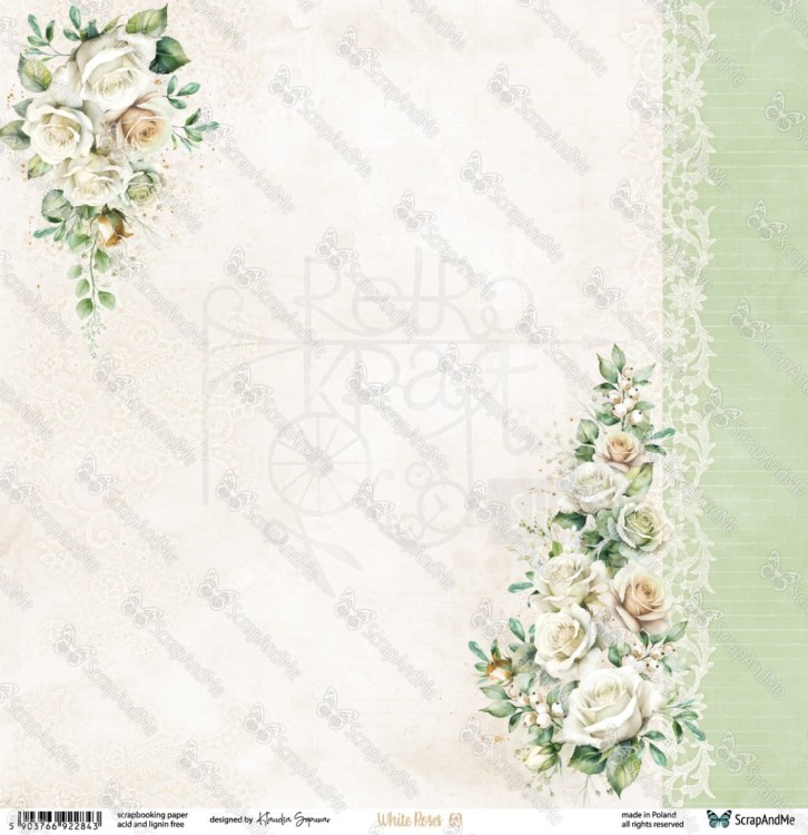 Papier do scrapbookingu 30x30 White Roses 09/10 ScrapAndMe