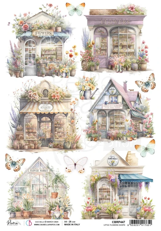 Papier ryżowy do decoupage A4 Little Flowers Shop CBRP447 Ciao Bella