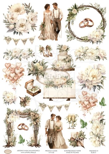 Papier do scrapbookingu A4 dodatki do wycinania Ślub 01 A-P-018 Artistiko