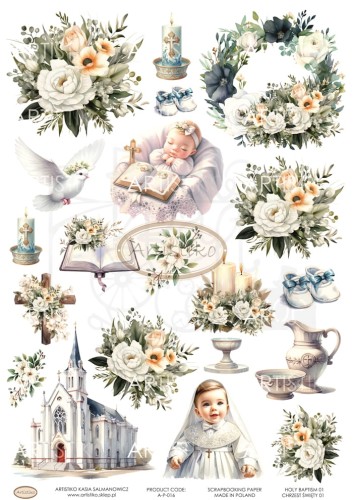 Papier do scrapbookingu A4 dodatki do wycinania Chrzest 01 A-P-016 Artistiko