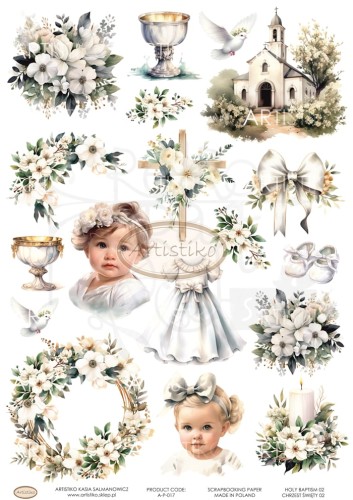 Papier do scrapbookingu A4 dodatki do wycinania Chrzest 02 A-P-017 Artistiko