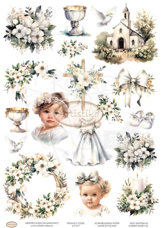 Papier do scrapbookingu A4 dodatki do wycinania Chrzest 02 A-P-017 Artistiko