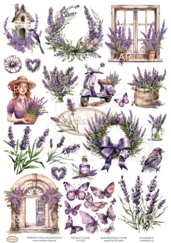 Papier do scrapbookingu A4 dodatki do wycinania Lawenda 01 02 A-P-019 Artistiko