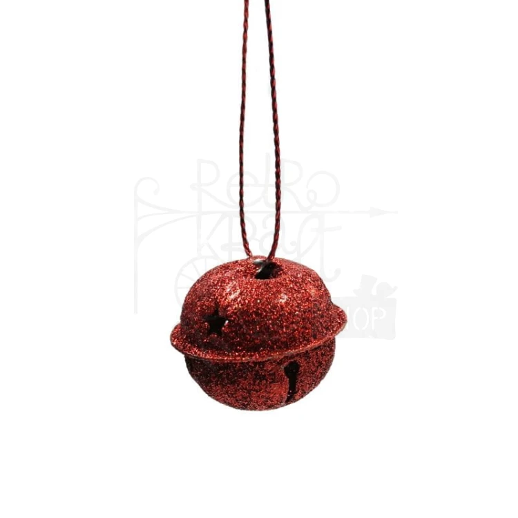 Dzwoneczek metalowy zawieszka na choinkę 3cm czerwony brokat