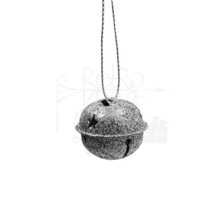 Dzwoneczek metalowy zawieszka na choinkę 3cm srebrny brokat