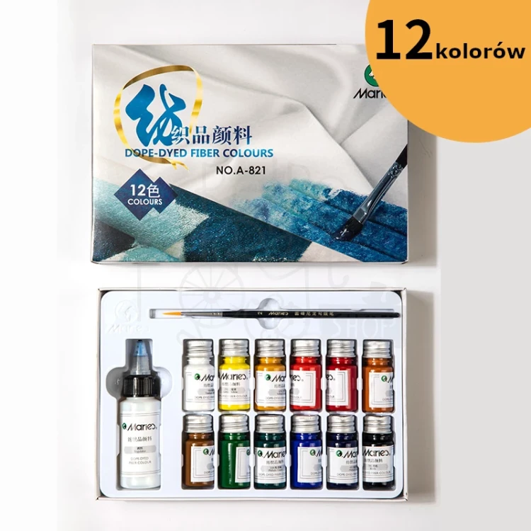 Zestaw farb do tkanin 12x10ml + 30ml Marie's
